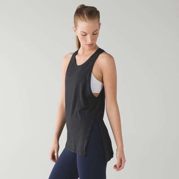 Lululemon Tie & Go Soft Pima Cotton Lightweight Tank in Heathered Black Sz 6 - Picture 2 of 12
